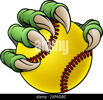 Artiglio softball Baseball Ball Dragon Monster Hand Illustrazione Vettoriale