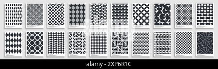 Raccolta di copertine geometriche astratte, modelli, cartelloni, brochure, striscioni, sfondi. Poster, cartoline e cataloghi moderni con texture monocromatica Illustrazione Vettoriale