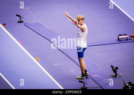 Parigi, Francia. 4 agosto 2024. Petr Meindlschmid dalla Repubblica Ceca gesti durante la qualificazione al salto lungo maschile ai Giochi Olimpici di Parigi, in Francia, il 4 agosto 2024. Crediti: Jaroslav Svoboda/CTK Photo/Alamy Live News Foto Stock