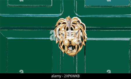 La porta bussa come testa di leone sulla porta d'ingresso Illustrazione Vettoriale