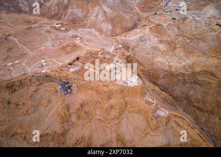 Masada. L'antica fortificazione nel quartiere meridionale d'Israele. Parco Nazionale di Masada nella regione del Mar Morto d'Israele. La fortezza di Masada. Foto Stock
