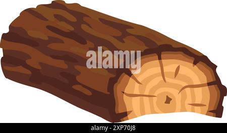 Tronco in legno a metà taglio. Icona dei cartoni animati sulla corteccia degli alberi Illustrazione Vettoriale