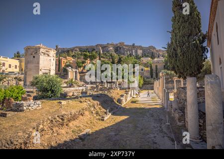 Atene, Grecia, 3 maggio 2024: L'antica Agorà romana nel centro di Atene, Grecia Foto Stock