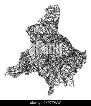 Mappa simbolo della Provincia Verbano-Cusio-Ossola (Italia) che mostra lo stato con linee nere, incrociate come bastoncini Mikado o ragnatela Illustrazione Vettoriale