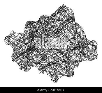 Mappa simbolo della Provincia di Treviso (Italia) che mostra lo stato con linee nere, incrociate come bastoncini Mikado o ragnatela Illustrazione Vettoriale