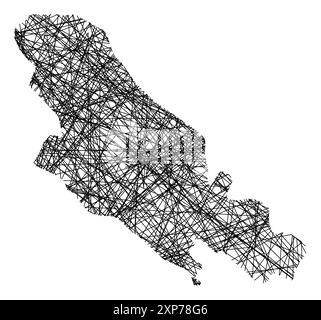 Mappa simbolo della Provincia la Spezia (Italia) che mostra lo stato con linee nere, incrociate come bastoncini Mikado o ragnatela Illustrazione Vettoriale