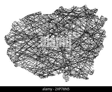 Mappa simbolo della Provincia di Cuneo (Italia) che mostra lo stato con linee nere, incrociate come bastoni Mikado o ragnatela Illustrazione Vettoriale
