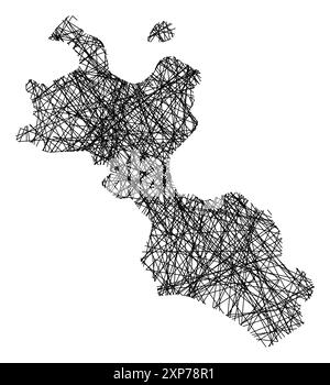 Mappa simbolo della Provincia di Caltanissetta (Italia) che mostra lo stato con linee nere, incrociate come bastoncini Mikado o una ragnatela Illustrazione Vettoriale