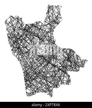 Mappa simbolo della Provincia di Cosenza (Italia) che mostra lo stato con linee nere, incrociate come bastoncini Mikado o ragnatela Illustrazione Vettoriale