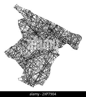 Mappa simbolo della Provincia Barletta-Andria Trani (Italia) che mostra lo stato con linee nere, incrociate come bastoncini Mikado o ragnatela Illustrazione Vettoriale