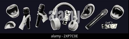 Elementi collage di mezzitoni musicali impostano l'illustrazione vettoriale Illustrazione Vettoriale