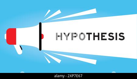 Icona megafono a colori con ipotesi di parola in striscione bianco su sfondo blu Illustrazione Vettoriale