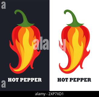 colore della fiamma e forma il logo del peperoncino caldo Illustrazione Vettoriale