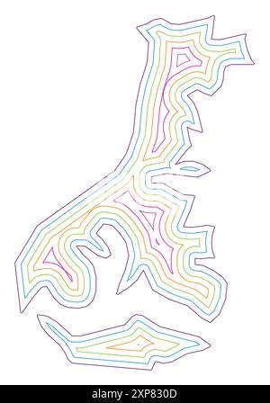 Mappa dei simboli delle isole Auckland (nuova Zelanda) che mostra il confine di stato tamponato all'interno in colori arcobaleno Illustrazione Vettoriale