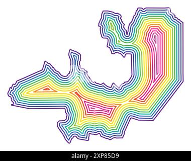 Mappa dei simboli della Provincia di Salta (Argentina) che mostra il confine di stato tamponato all'interno in colori arcobaleno Illustrazione Vettoriale