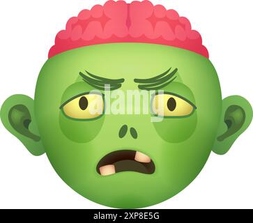 Emoji zombie arrabbiati. Icona del cartone animato con volto mostro isolata su sfondo bianco Illustrazione Vettoriale
