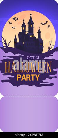 Modello di biglietto per la festa di Halloween. Pass d'ingresso su invito. Illustrazione vettoriale Illustrazione Vettoriale