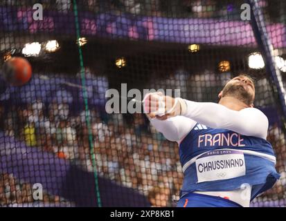 Parigi, Francia. 4 agosto 2024. Yann Chaussinand di Francia gareggia durante la finale maschile di Athletics ai Giochi Olimpici di Parigi 2024 a Parigi, in Francia, 4 agosto 2024. Crediti: Li Ming/Xinhua/Alamy Live News Foto Stock