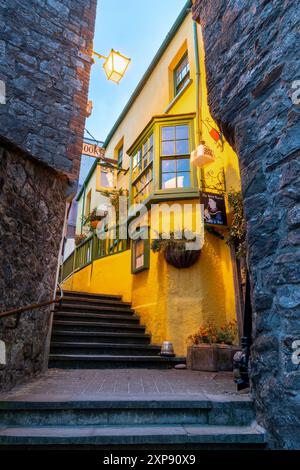 La casa gialla del Plantagenet House Restaurant, Quay Hill, Tenby Foto Stock