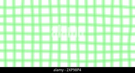 Motivo Vichy a scacchi in stile doodle. Plaid da picnic, tovaglia o tovagliolo con tecnica di disegno a mano. Linee verdi incrociate irregolari. Stampa estetica minimalista. Illustrazione piatta vettoriale. Illustrazione Vettoriale