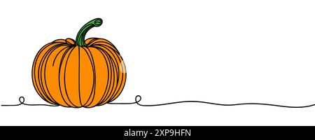 Zucca continua con una sola linea. Zucche in autunno o Halloween. Illustrazione Vettoriale
