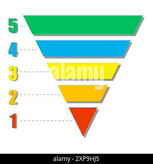Grafico a piramide colorata. Vettore fasi numerate. Elemento infografico. Disegno gradiente. Illustrazione Vettoriale