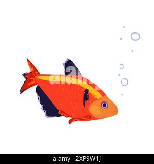 Illustrazione vettoriale di un acquario di pesci rossi. Un animale domestico in stile piatto su sfondo bianco. Illustrazione Vettoriale