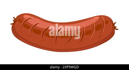 Salsiccia fritta. Cibo veloce, barbecue. Illustrazione vettoriale in stile cartone animato. Isolato su sfondo bianco. Prendi un boccone da mangiare all'Oktoberfest. Illustrazione Vettoriale