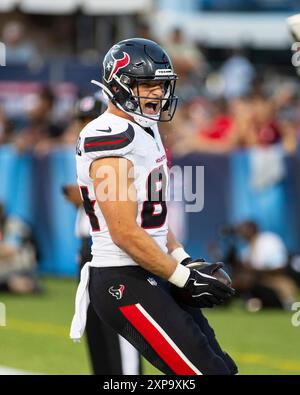 1 agosto 2024: Houston Texans n. 84 Teagan Quitoriano celebra il suo touchdown contro i Chicago Bears durante la Hall of Fame Game a Canton, OHIO. Mike Wulf/CSM Foto Stock