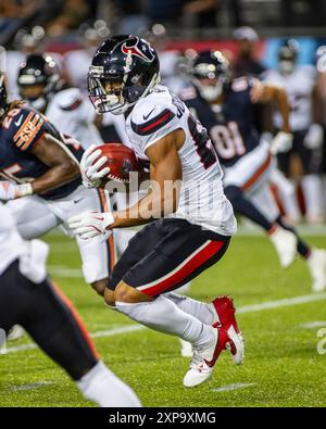 1 agosto 2024: Houston Texans n. 88 Corliss Waitman corre con la palla contro i Chicago Bears durante la Hall of Fame Game a Canton, OHIO. Mike Wulf/CSM Foto Stock