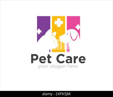 disegni del logo per la cura degli animali domestici per il negozio di animali e il logo della clinica Illustrazione Vettoriale