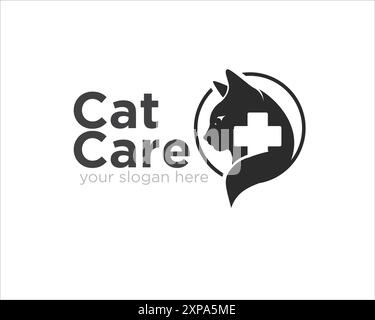 disegni del logo per la cura di gatti e animali domestici per il negozio di animali domestici medico e clinica Illustrazione Vettoriale