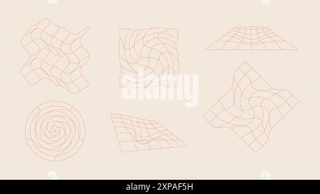 Set di forme geometriche geometriche poligonali a reticolo astratto. Illustrazione vettoriale dell'elemento di design futuristico. Illustrazione Vettoriale