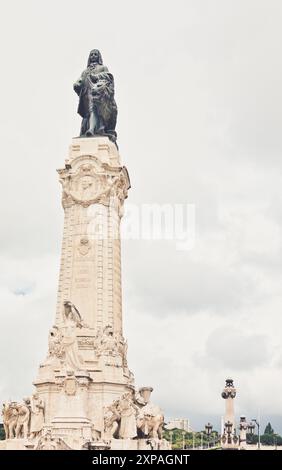 Statua in bronzo del Marchese di Pombal, Marchese di Pombal Square, Lisbona, Portogallo Foto Stock