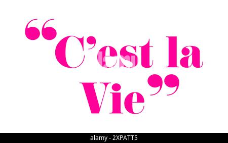 Il design vivace presenta la frase "c'est la vie" (This is the Life) in grassetto rosa con grandi virgolette su uno sfondo bianco pulito. Illustrazione Vettoriale