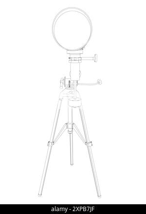 Disegno dei contorni del telescopio - strumento astronomico. Telescopio in una semplice illustrazione vettoriale. Illustrazione Vettoriale