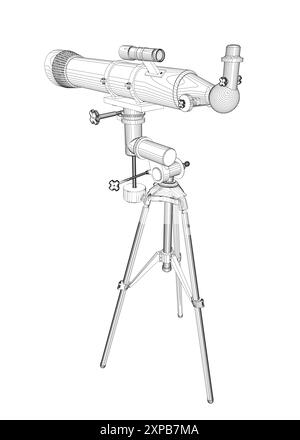 Disegno dei contorni del telescopio - strumento astronomico. Telescopio in una semplice illustrazione vettoriale. Illustrazione Vettoriale