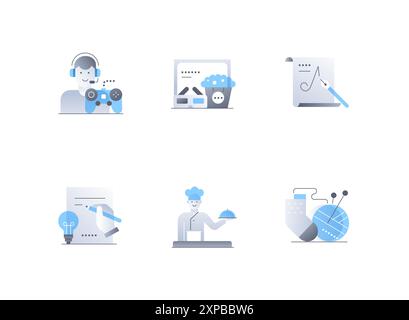 Passione e hobby: Set di icone di stile dal design piatto Illustrazione Vettoriale