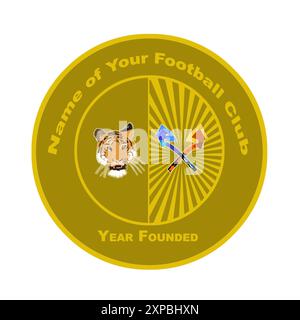 Concept per il logo di una squadra di calcio con base color oro, teste di animali e armi da guerra. Illustrazione Vettoriale