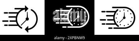 Impostazione dell'icona dell'ora rapida o della scadenza in stile linea, Timer, servizio rapido, Timer conto alla rovescia. Illustrazione vettoriale Illustrazione Vettoriale