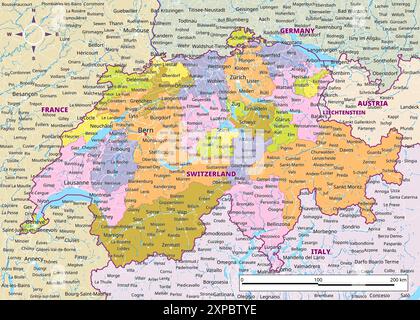 Mappa politica dettagliata della Svizzera Illustrazione Vettoriale