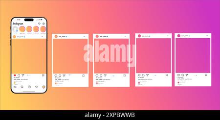 Pubblica il mockup della cornice del feed di Instagram con lo smartphone iPhone 15 pro max mock up modello design vettore dell'illustrazione Illustrazione Vettoriale