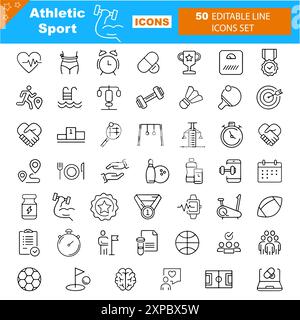 Imposta icone di sport atletico. Illustrazione Vettoriale
