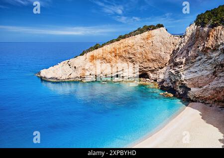 Porto Katsiki, la migliore spiaggia dell'isola di Lefkada sulla costa ionica della Grecia e una delle bellissime spiagge della Grecia Foto Stock