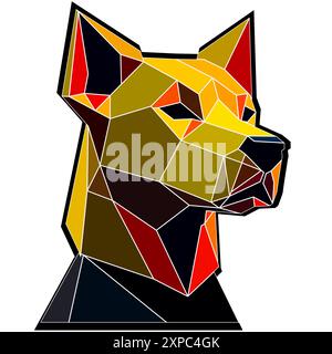 La testa del cane è composta da forme geometriche e colori e forme diversi. Arte vettoriale, arte sots, basso poli, cubo-futurismo, adesivo, avatar dei cartoni animati Illustrazione Vettoriale