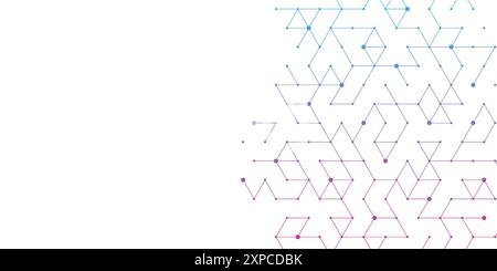 Tecnologia linee di sfondo astratte, punti ed esagoni. Concetto digitale esagonale per poster, banner, intestazione e piè di pagina Illustrazione Vettoriale