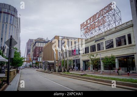 Playhouse Square nel centro di Cleveland, Ohio, l'area commerciale e turistica della città, e uno dei più grandi centri artistici degli Stati Uniti Foto Stock