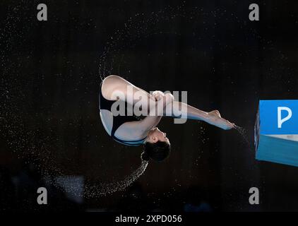 Parigi, Ile de France, Francia. 5 agosto 2024. 5 agosto 2024: ANDREA SPENDOLINI SIRIEIX della Gran Bretagna durante la gara di tuffi 10m Platform femminile alle Olimpiadi di Parigi 2024. (Immagine di credito: © Mark Edward Harris/ZUMA Press Wire) SOLO PER USO EDITORIALE! Non per USO commerciale! Foto Stock