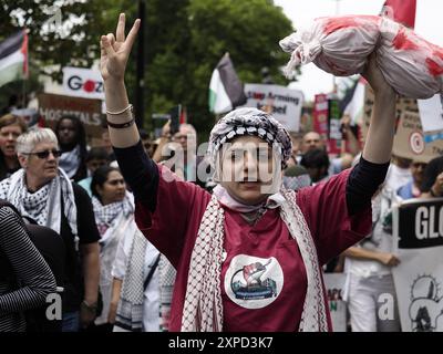 Health Care Workers 4 Palestine alla National Palestine Solidarity March, Londra, Regno Unito, 03/08/24 Foto Stock