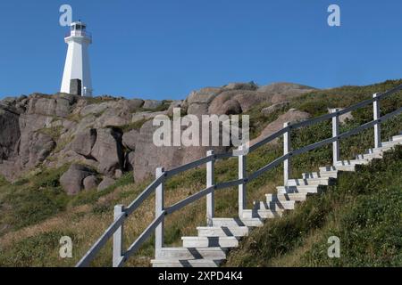 I germogli del Capo Faro e scale, Capo Faro lancia sito storico nazionale, Terranova, Canada Foto Stock